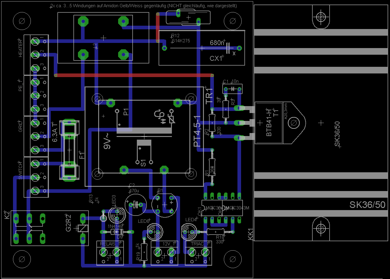 Layout Leistungsteil auf Lochrasterplatine